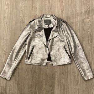Anthropologie | Brisa Faux Leather Silver Moto Cropped Jacket | Size Small